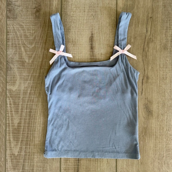 Edikted Women's Lola Ribbed Tank Top Blue w/ Pink Bows Coquette XS - Picture 2 of 3